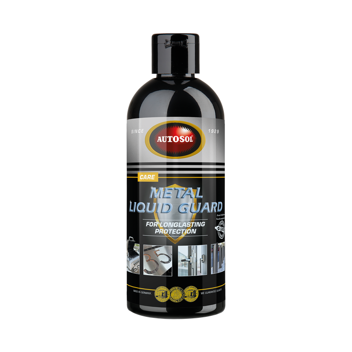 AUTOSOL® METAL LIQUID GUARD Schützt langanhaltend alle Metalloberflächen aus Edelstahl, Kupfer, Messing, Chrom, Aluminium u.a. Das Produkt bildet eine wasserabweisende Schutzschicht und lässt die Oberfläche sauber und glänzend erscheinen. Beugt dem Anlaufen von Buntmetallen vor und minimiert die Anhaftung von Schmutz, Staub, Wasserflecken und Fingerabdrücken.